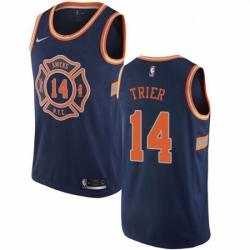 Mens Nike New York Knicks 14 Allonzo Trier Swingman Navy Blue NBA Jersey City Edition 