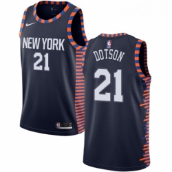 Mens Nike New York Knicks 21 Damyean Dotson Swingman Navy Blue NBA Jersey 2018 19 City Edition 