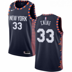 Mens Nike New York Knicks 33 Patrick Ewing Swingman Navy Blue NBA Jersey 2018 19 City Edition