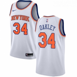 Mens Nike New York Knicks 34 Charles Oakley Authentic White NBA Jersey Association Edition
