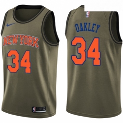 Mens Nike New York Knicks 34 Charles Oakley Swingman Green Salute to Service NBA Jersey