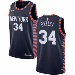 Mens Nike New York Knicks 34 Charles Oakley Swingman Navy Blue NBA Jersey 2018 19 City Edition
