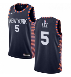 Mens Nike New York Knicks 5 Courtney Lee Swingman Navy Blue NBA Jersey 2018 19 City Edition