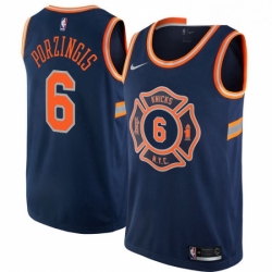 Mens Nike New York Knicks 6 Kristaps Porzingis Authentic Navy Blue NBA Jersey City Edition 