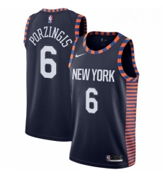 Mens Nike New York Knicks 6 Kristaps Porzingis Swingman Navy Blue NBA Jersey 2018 19 City Edition 