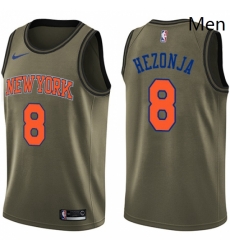 Mens Nike New York Knicks 8 Mario Hezonja Swingman Green Salute to Service NBA Jersey 