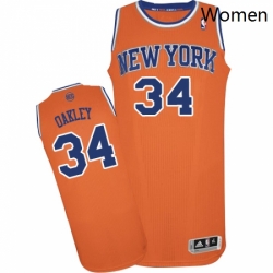 Womens Adidas New York Knicks 34 Charles Oakley Authentic Orange Alternate NBA Jersey