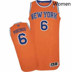 Womens Adidas New York Knicks 6 Kristaps Porzingis Authentic Orange Alternate NBA Jersey 