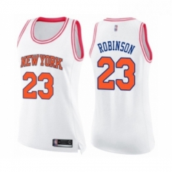 Womens New York Knicks 23 Mitchell Robinson Swingman White Pink Fashion Basketball Jersey 
