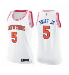 Womens New York Knicks 5 Dennis Smith Jr Swingman White Pink Fashion Basketball Jersey 