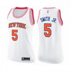 Womens New York Knicks 5 Dennis Smith Jr Swingman White Pink Fashion Basketball Jersey 