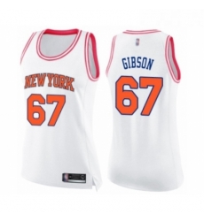 Womens New York Knicks 67 Taj Gibson Swingman White Pink Fashion Basketball Jerse 