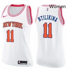 Womens Nike New York Knicks 11 Frank Ntilikina Swingman WhitePink Fashion NBA Jersey 