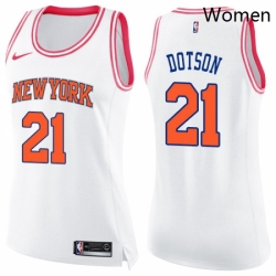 Womens Nike New York Knicks 21 Damyean Dotson Swingman White Pink Fashion NBA Jersey 