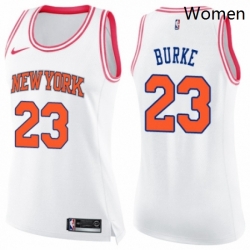 Womens Nike New York Knicks 23 Trey Burke Swingman WhitePink Fashion NBA Jersey 