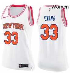 Womens Nike New York Knicks 33 Patrick Ewing Swingman WhitePink Fashion NBA Jersey