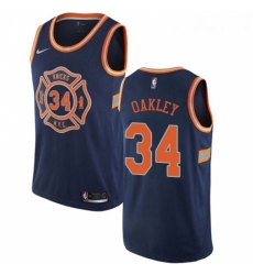 Womens Nike New York Knicks 34 Charles Oakley Swingman Navy Blue NBA Jersey City Edition