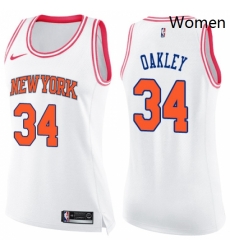 Womens Nike New York Knicks 34 Charles Oakley Swingman WhitePink Fashion NBA Jersey