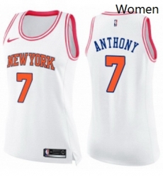 Womens Nike New York Knicks 7 Carmelo Anthony Swingman WhitePink Fashion NBA Jersey