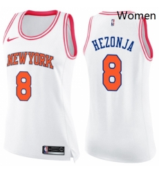 Womens Nike New York Knicks 8 Mario Hezonja Swingman White Pink Fashion NBA Jersey 