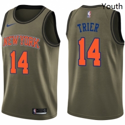 Youth Nike New York Knicks 14 Allonzo Trier Swingman Green Salute to Service NBA Jersey 