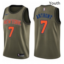 Youth Nike New York Knicks 7 Carmelo Anthony Swingman Green Salute to Service NBA Jersey