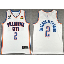 Men Oklahoma City Thunder 2 Shai Gilgeous Alexander White With NO 6 Patch Stitched Basketball Jersey
