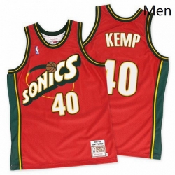 Mens Mitchell and Ness Oklahoma City Thunder 40 Shawn Kemp Swingman Red SuperSonics Throwback NBA Jersey
