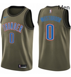 Mens Nike Oklahoma City Thunder 0 Russell Westbrook Swingman Green Salute to Service NBA Jersey
