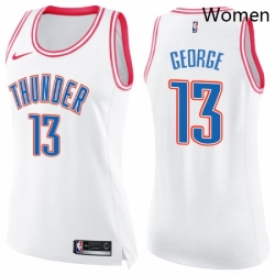 Womens Nike Oklahoma City Thunder 13 Paul George Swingman WhitePink Fashion NBA Jersey 