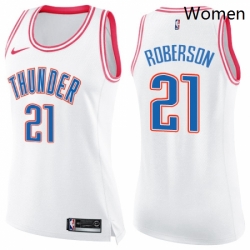 Womens Nike Oklahoma City Thunder 21 Andre Roberson Swingman WhitePink Fashion NBA Jersey 