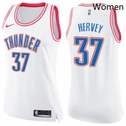 Womens Nike Oklahoma City Thunder 37 Kevin Hervey Swingman White Pink Fashion NBA Jersey 