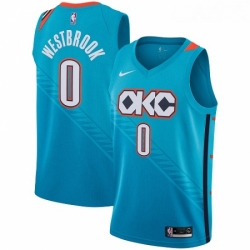 Youth Nike Oklahoma City Thunder 0 Russell Westbrook Swingman Turquoise NBA Jersey City Edition