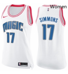 Womens Nike Orlando Magic 17 Jonathon Simmons Swingman WhitePink Fashion NBA Jersey 