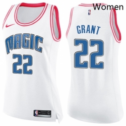Womens Nike Orlando Magic 22 Jerian Grant Swingman White Pink Fashion NBA Jersey 