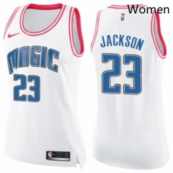 Womens Nike Orlando Magic 23 Justin Jackson Swingman WhitePink Fashion NBA Jersey 