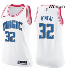Womens Nike Orlando Magic 32 Shaquille ONeal Swingman WhitePink Fashion NBA Jersey