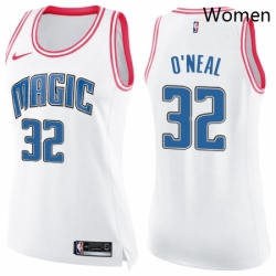 Womens Nike Orlando Magic 32 Shaquille ONeal Swingman WhitePink Fashion NBA Jersey