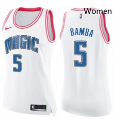 Womens Nike Orlando Magic 5 Mohamed Bamba Swingman WhitePink Fashion NBA Jersey 