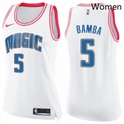 Womens Nike Orlando Magic 5 Mohamed Bamba Swingman WhitePink Fashion NBA Jersey 