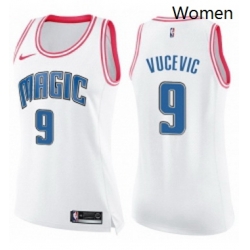 Womens Nike Orlando Magic 9 Nikola Vucevic Swingman WhitePink Fashion NBA Jersey