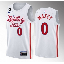 Men Philadelphia 76ers 0 Tyrese Maxey White 2022 23 City Edition With NO 6 Patch Stitched Basketball Jersey