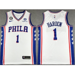 Men Philadelphia 76ers 1 James Harden White With NO 6 Patch Stitched Jersey