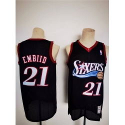 Men Philadelphia 76ers 21 Joel Embiid Mitchell Ness Black Classics Stitched Basketball Jersey
