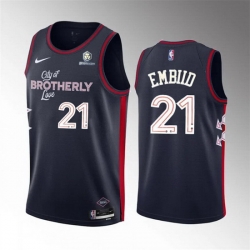 Men Philadelphia 76ers 21 Joel Embiid Navy 2023 24 City Edition Stitched Basketball Jersey