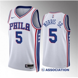 Men Philadelphia 76ers 5 Marcus Morris Sr White Association Edition Stitched Jersey