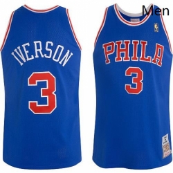 Mens Mitchell and Ness Philadelphia 76ers 3 Allen Iverson Authentic Blue Throwback NBA Jersey