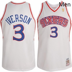 Mens Mitchell and Ness Philadelphia 76ers 3 Allen Iverson Authentic White Throwback NBA Jersey
