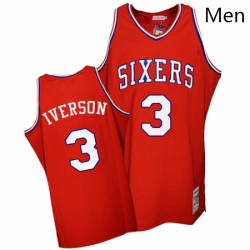 Mens Mitchell and Ness Philadelphia 76ers 3 Allen Iverson Swingman Red Throwback NBA Jersey