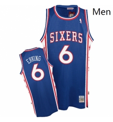 Mens Mitchell and Ness Philadelphia 76ers 6 Julius Erving Authentic Blue Throwback NBA Jersey